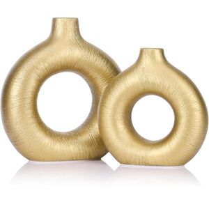 Set of 2 modern matte ceramic circle hollow vase (24)